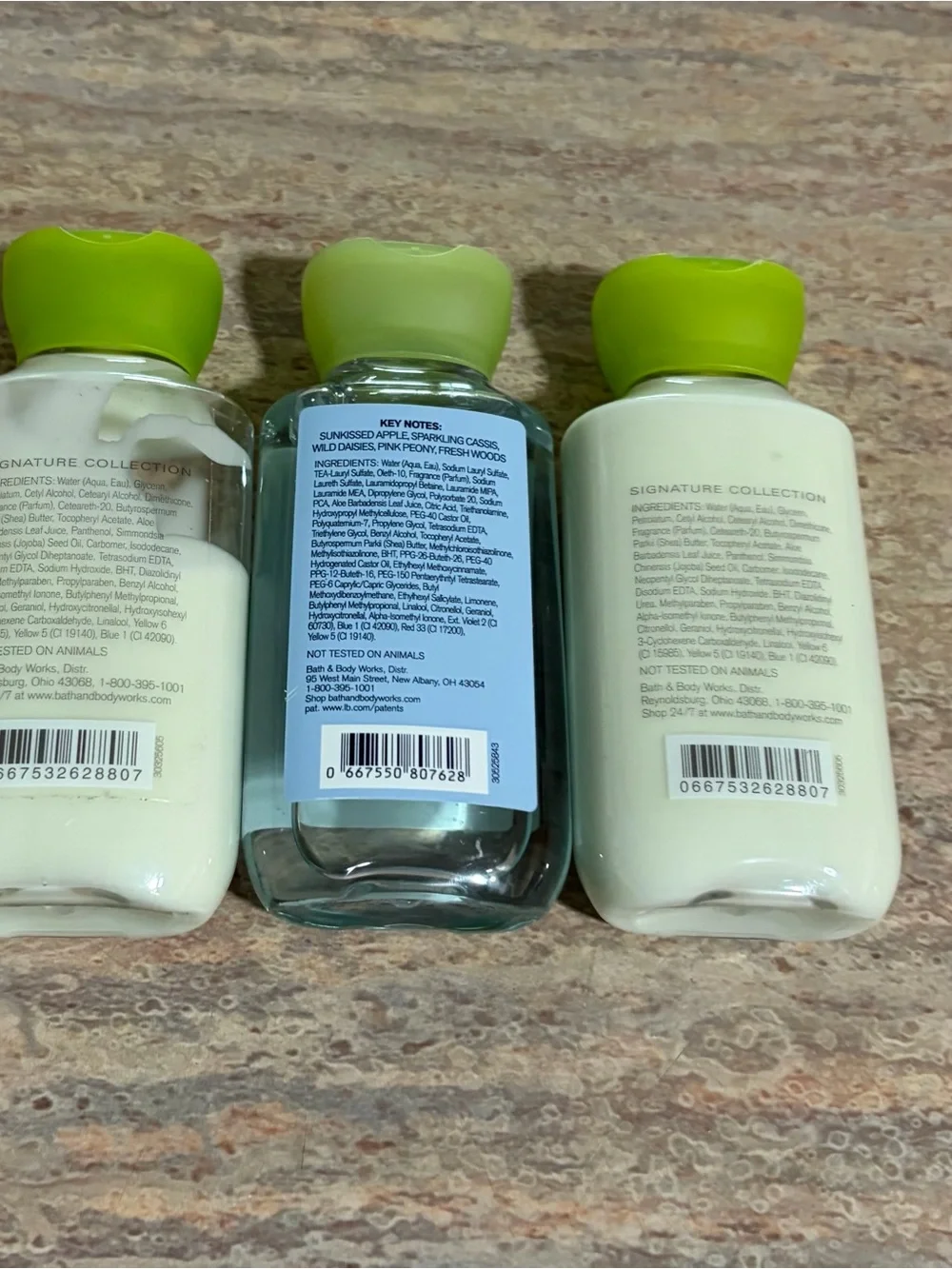 Bath & Body Works Beautiful Day Travel Body Wash & Lotions - Green Caps